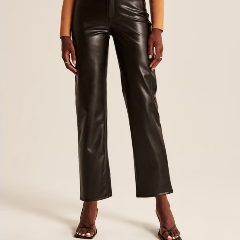 Black Vegan Leather Ankle Straight Pant